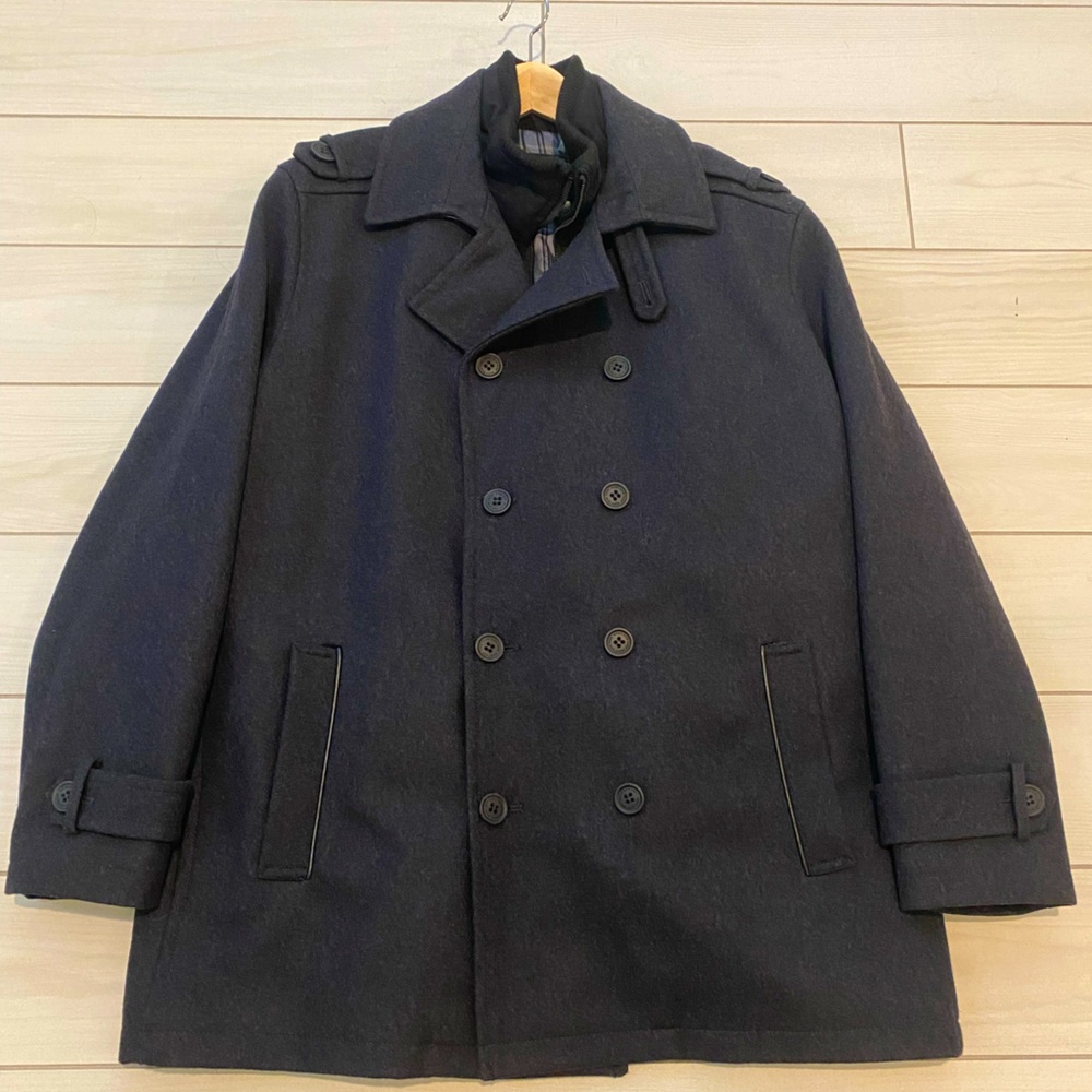 Mens Marc New York Andrew Marc Dark Gray 10-button Peacoat